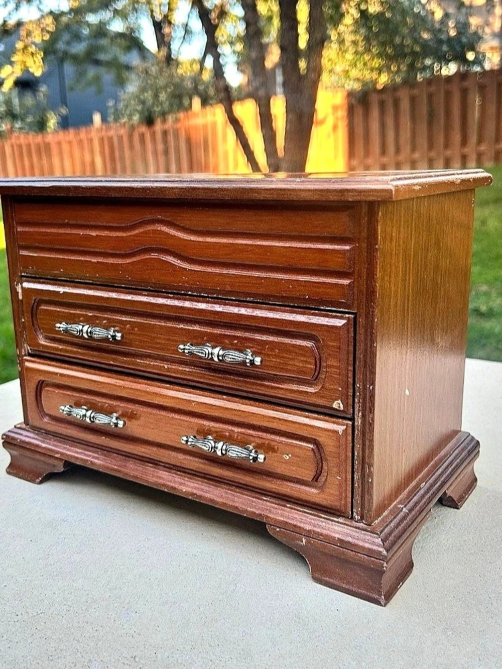 Vintage Solid Wood Jewelry Box